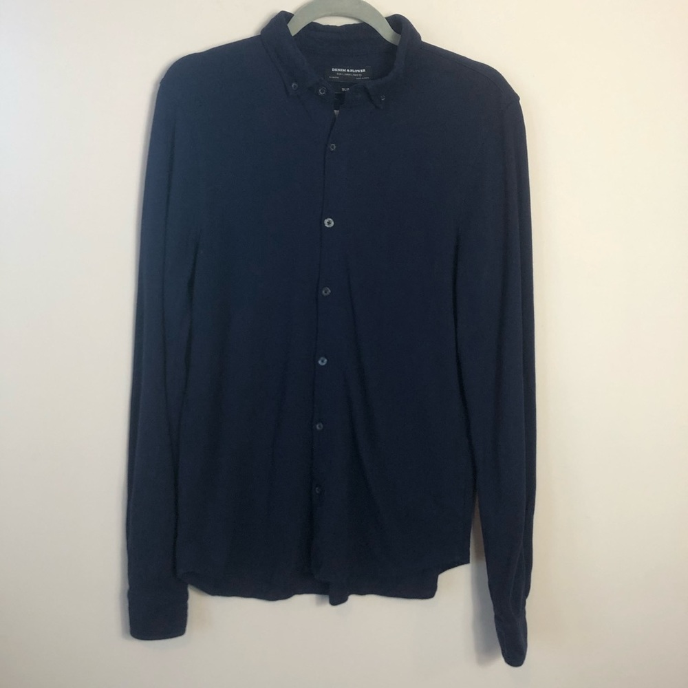 Denim & Flower Long-Sleeved Navy Pique Button-Down
